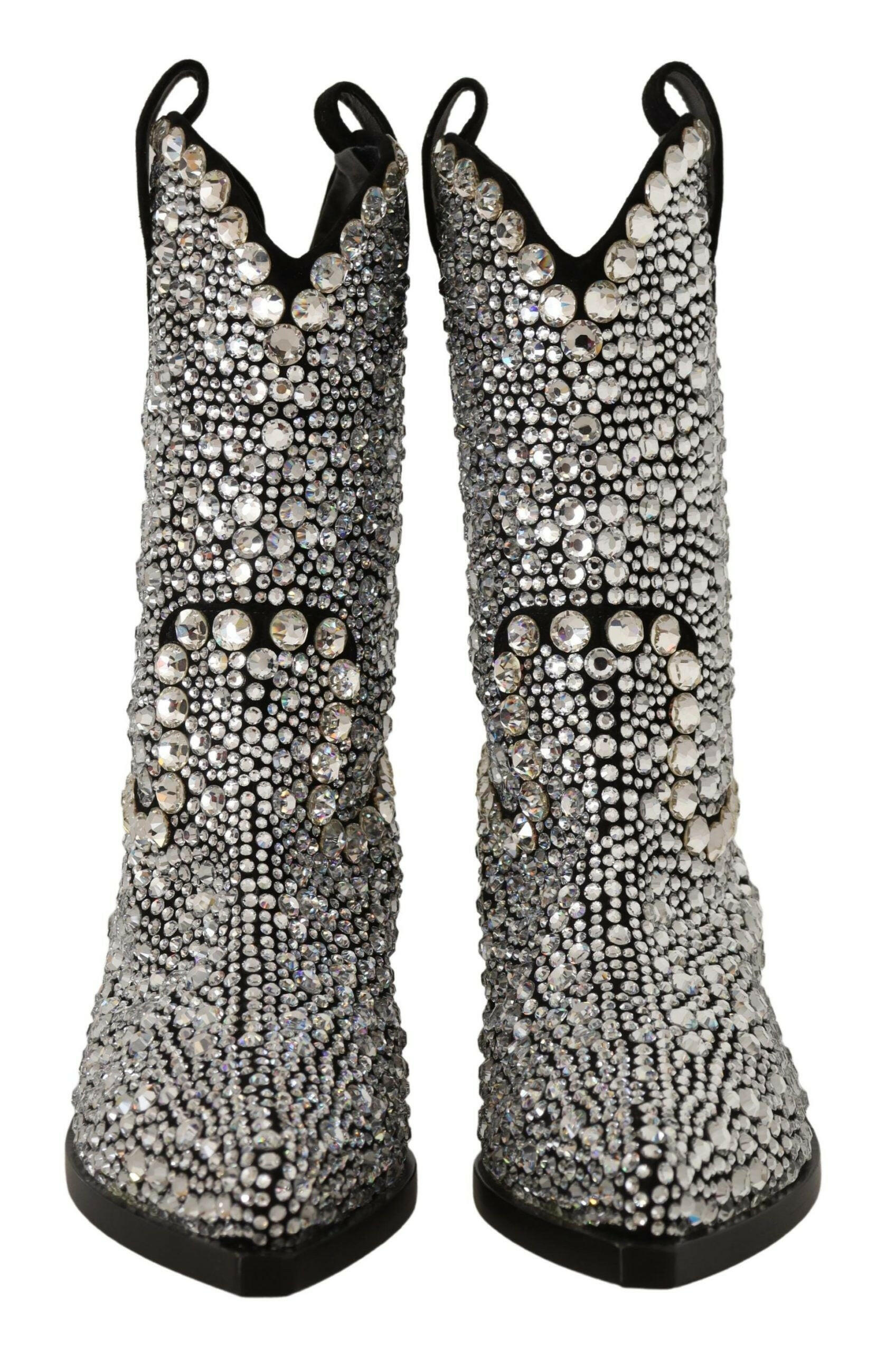 Dolce & Gabbana Black Suede Strass Crystal Cowgirl Boots -   -  Dolce & Gabbana.
