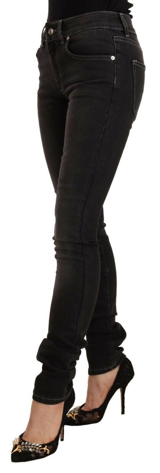 GF Ferre Black Washed Mid Waist Cotton Denim Skinny Jeans -   -  GF Ferre.