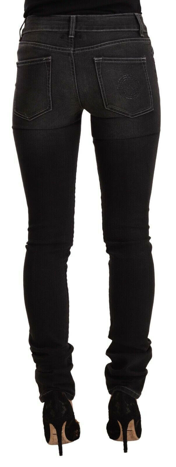 GF Ferre Black Washed Mid Waist Cotton Denim Skinny Jeans -   -  GF Ferre.