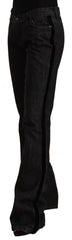 GF Ferre Black Mid Waist Cotton Denim Straight Boot Cut Jeans -   -  GF Ferre.