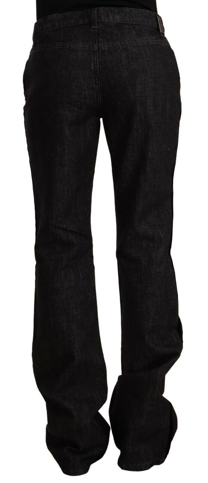 GF Ferre Black Mid Waist Cotton Denim Straight Boot Cut Jeans -   -  GF Ferre.