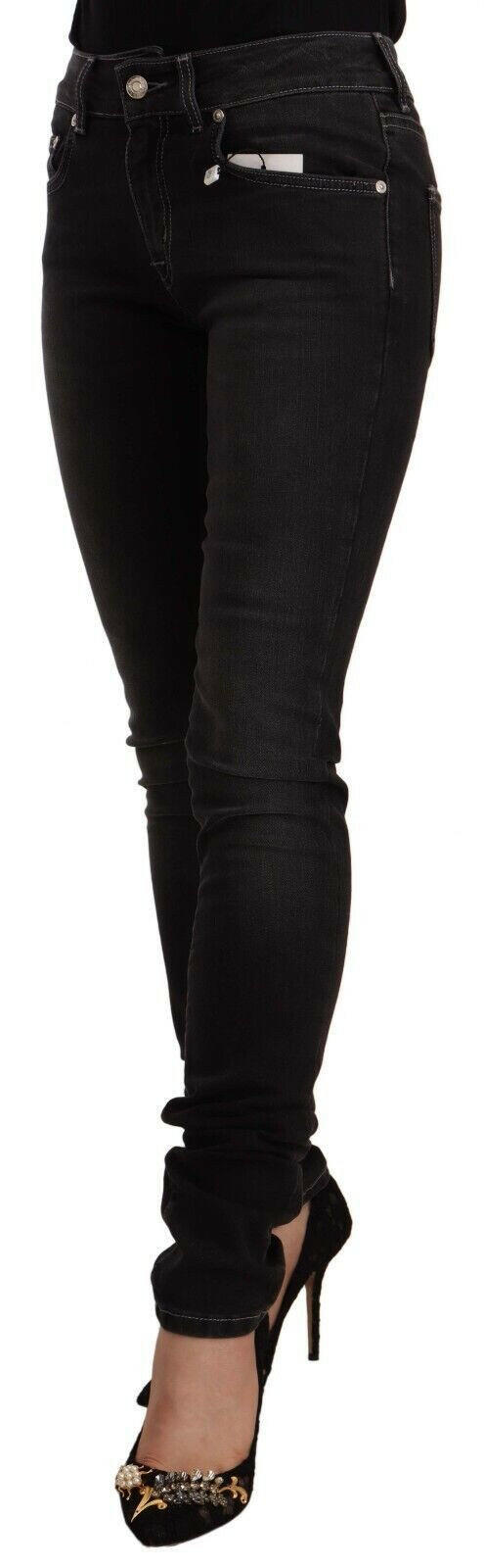 GF Ferre Black Washed Mid Waist Cotton Skinny Slim Fit Jeans -   -  GF Ferre.