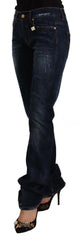 GF Ferre Dark Blue Washed Mid Waist Cotton Denim Straight Jeans -   -  GF Ferre.