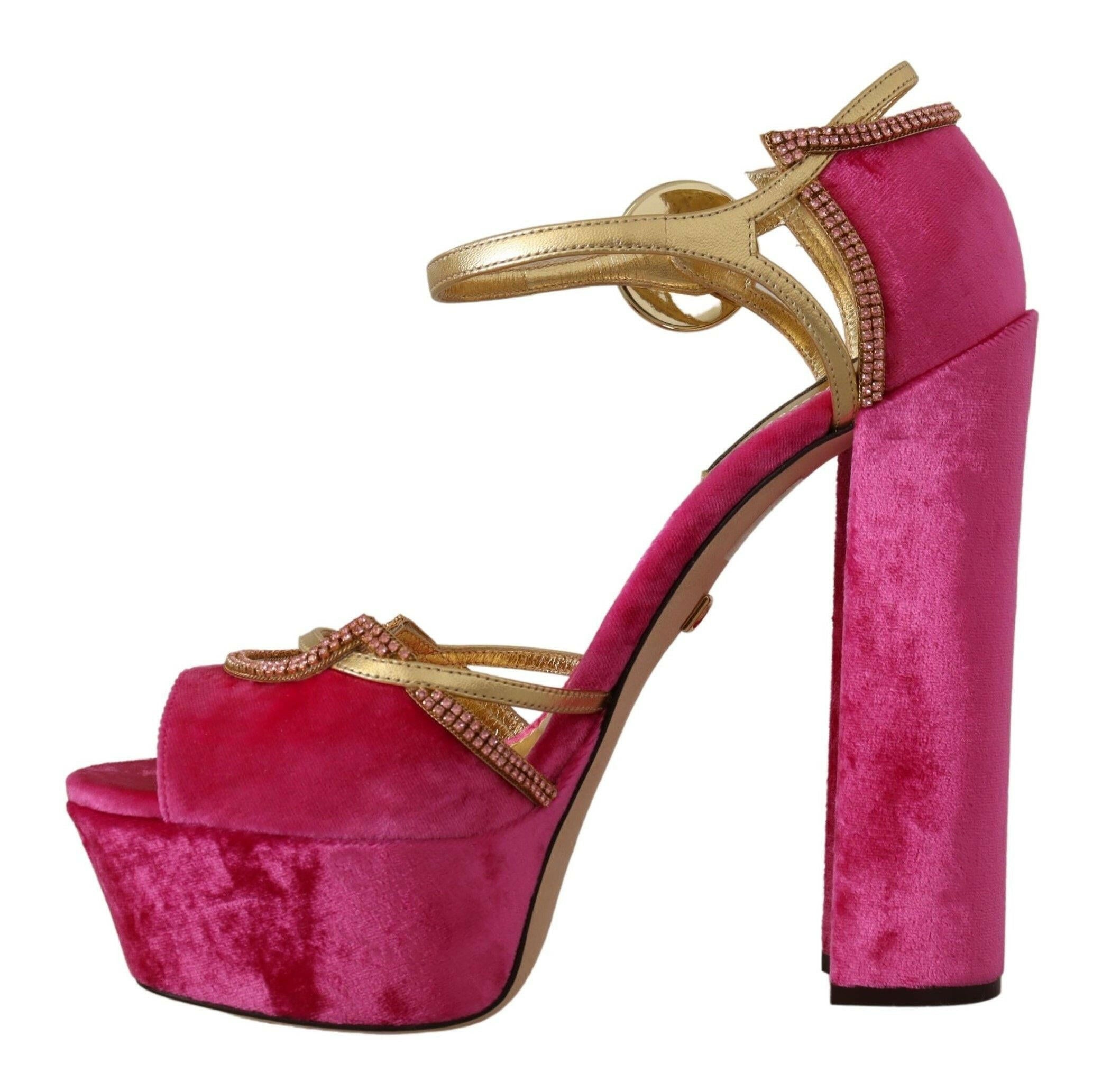 Dolce & Gabbana Pink Velvet Crystal Ankle Strap Sandals Shoes -   -  Dolce & Gabbana.