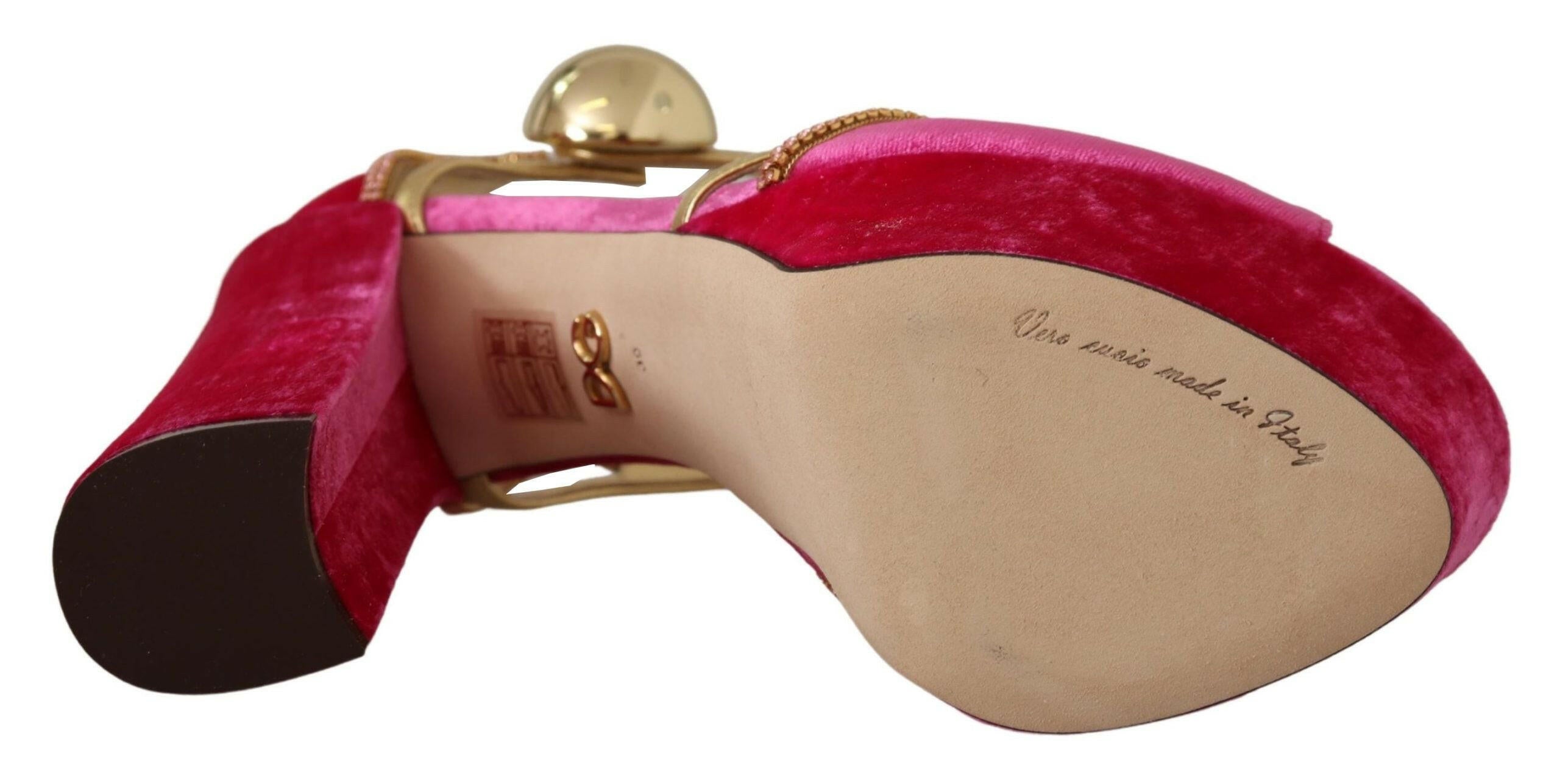 Dolce & Gabbana Pink Velvet Crystal Ankle Strap Sandals Shoes -   -  Dolce & Gabbana.