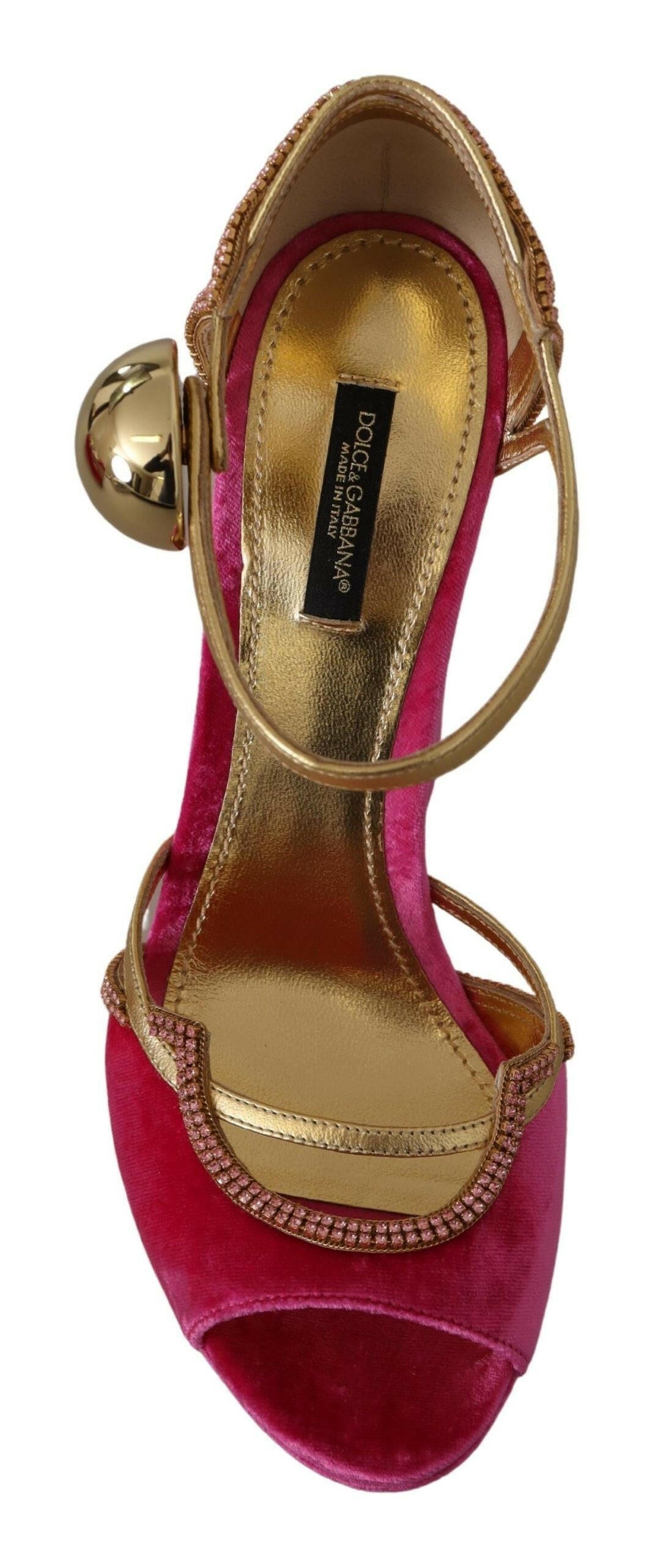 Dolce & Gabbana Pink Velvet Crystal Ankle Strap Sandals Shoes -   -  Dolce & Gabbana.