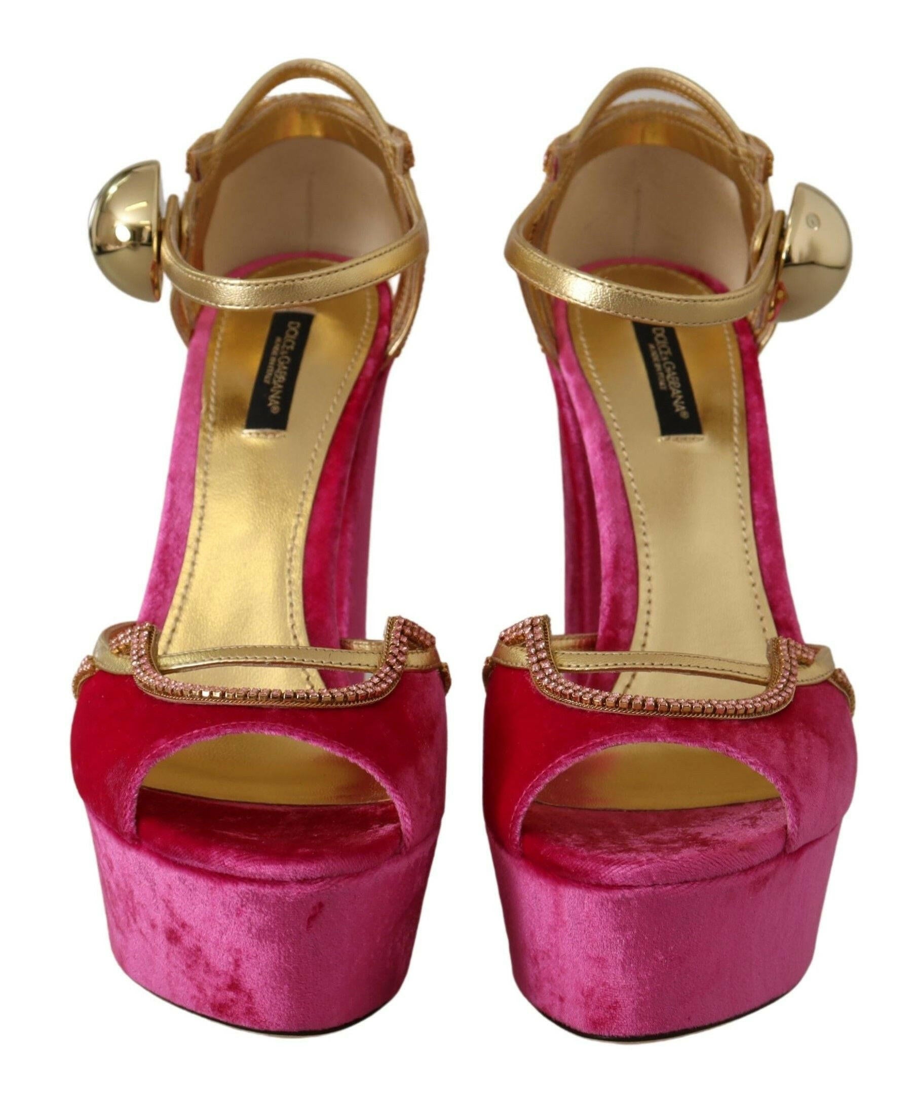 Dolce & Gabbana Pink Velvet Crystal Ankle Strap Sandals Shoes -   -  Dolce & Gabbana.