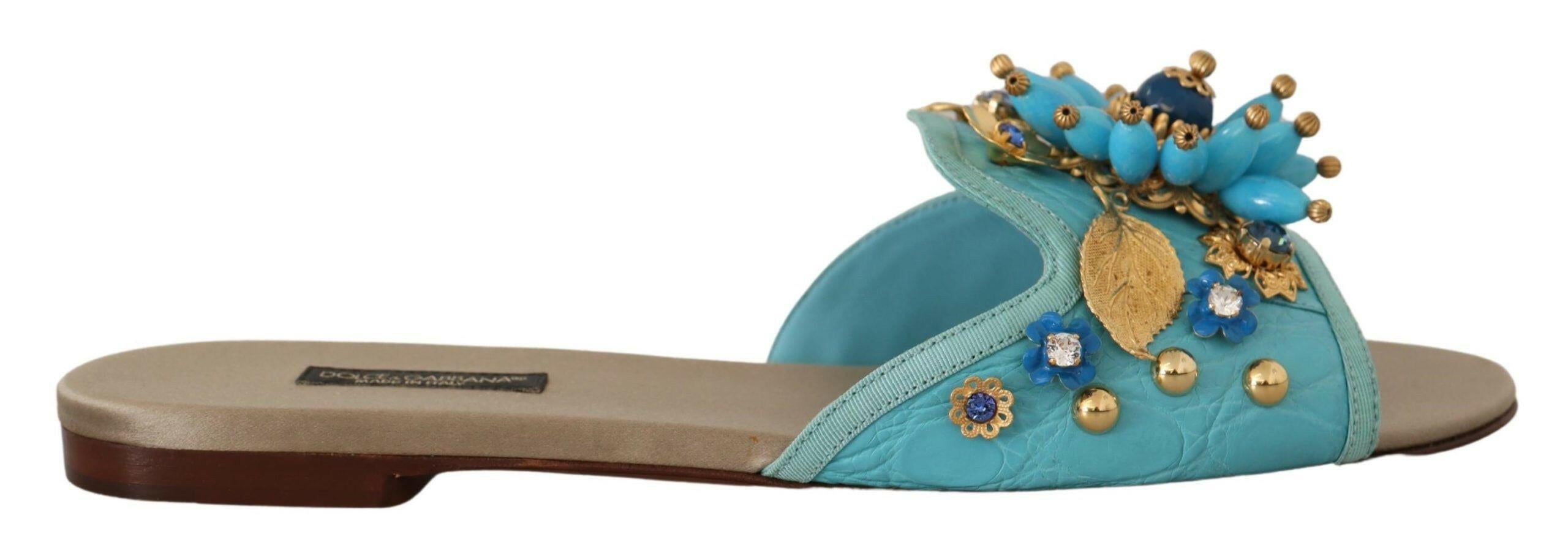 Dolce & Gabbana Blue Crystal Exotic Leather Blue Crystal Sandals -   -  Dolce & Gabbana.