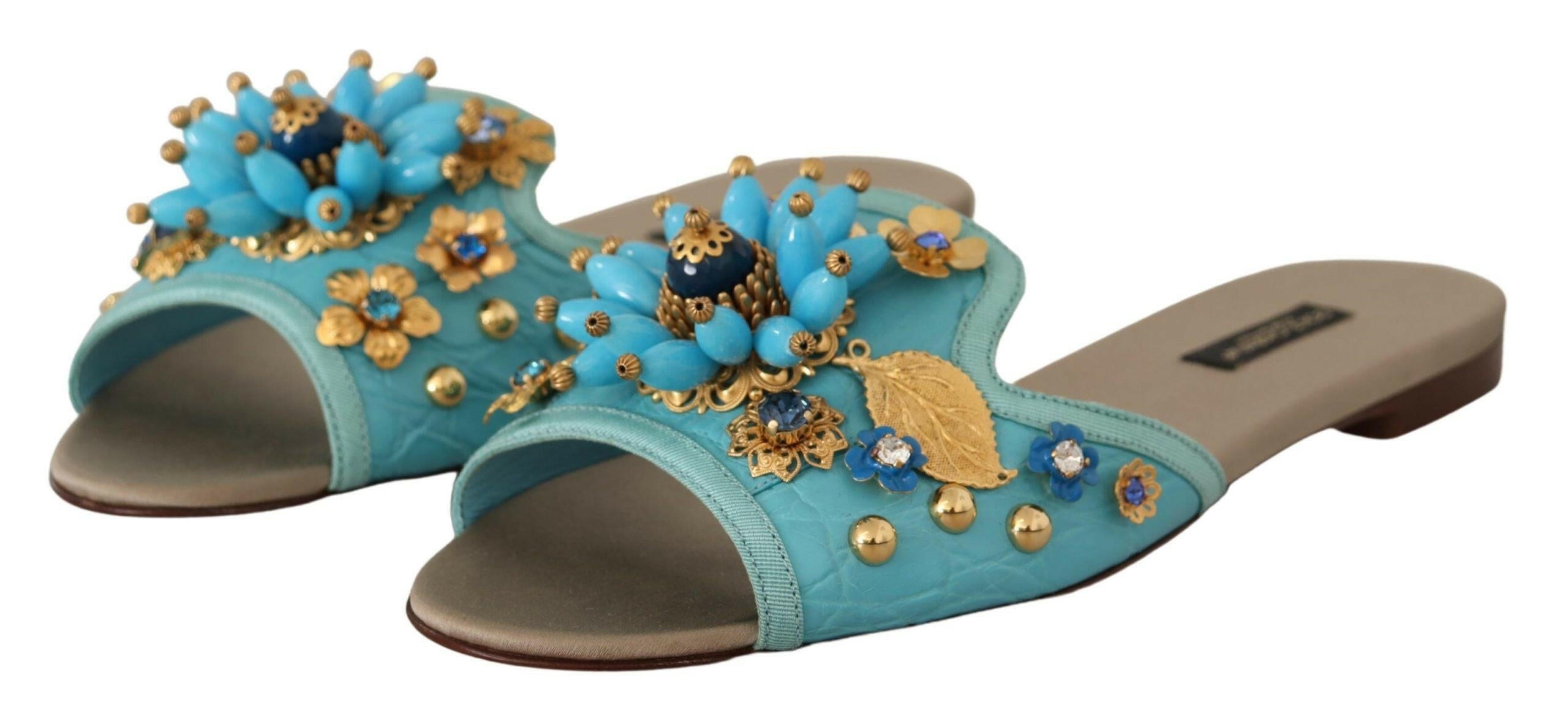Dolce & Gabbana Blue Crystal Exotic Leather Blue Crystal Sandals -   -  Dolce & Gabbana.