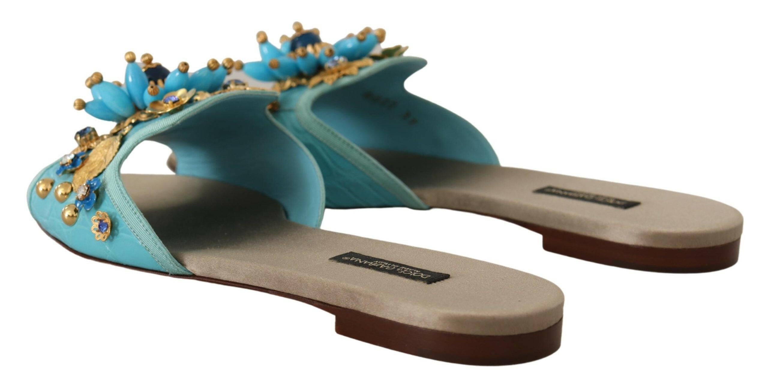 Dolce & Gabbana Blue Crystal Exotic Leather Blue Crystal Sandals -   -  Dolce & Gabbana.
