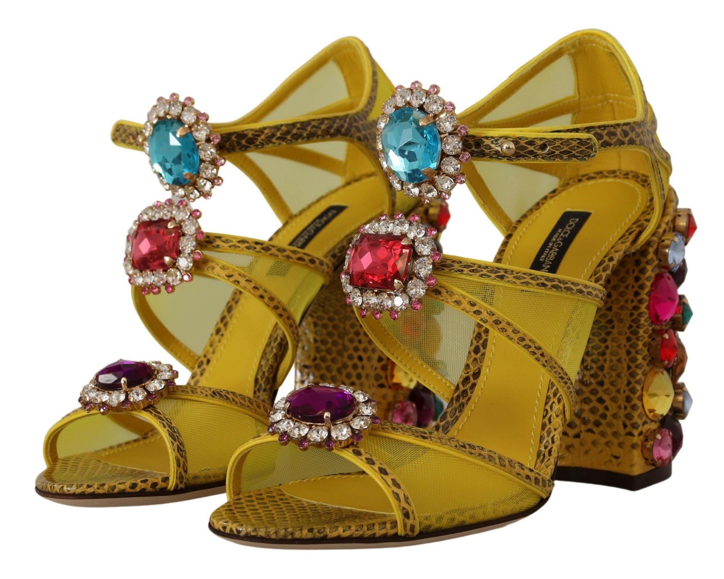 Dolce & Gabbana Yellow Leather Crystal Ayers Sandals Shoes -   -  Dolce & Gabbana.