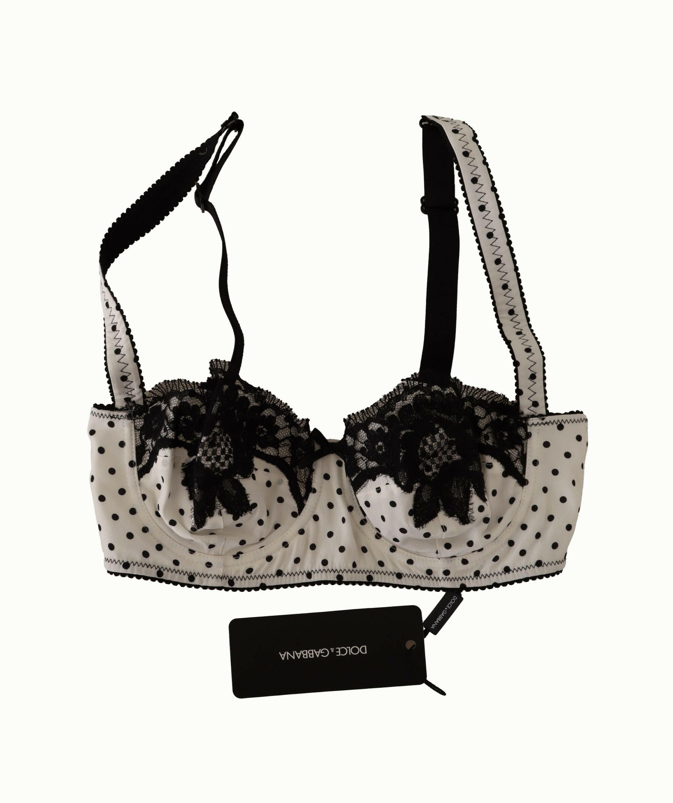 Dolce & Gabbana White Black Polka Dot Satin Lace Balconette Bra -   -  Dolce & Gabbana.