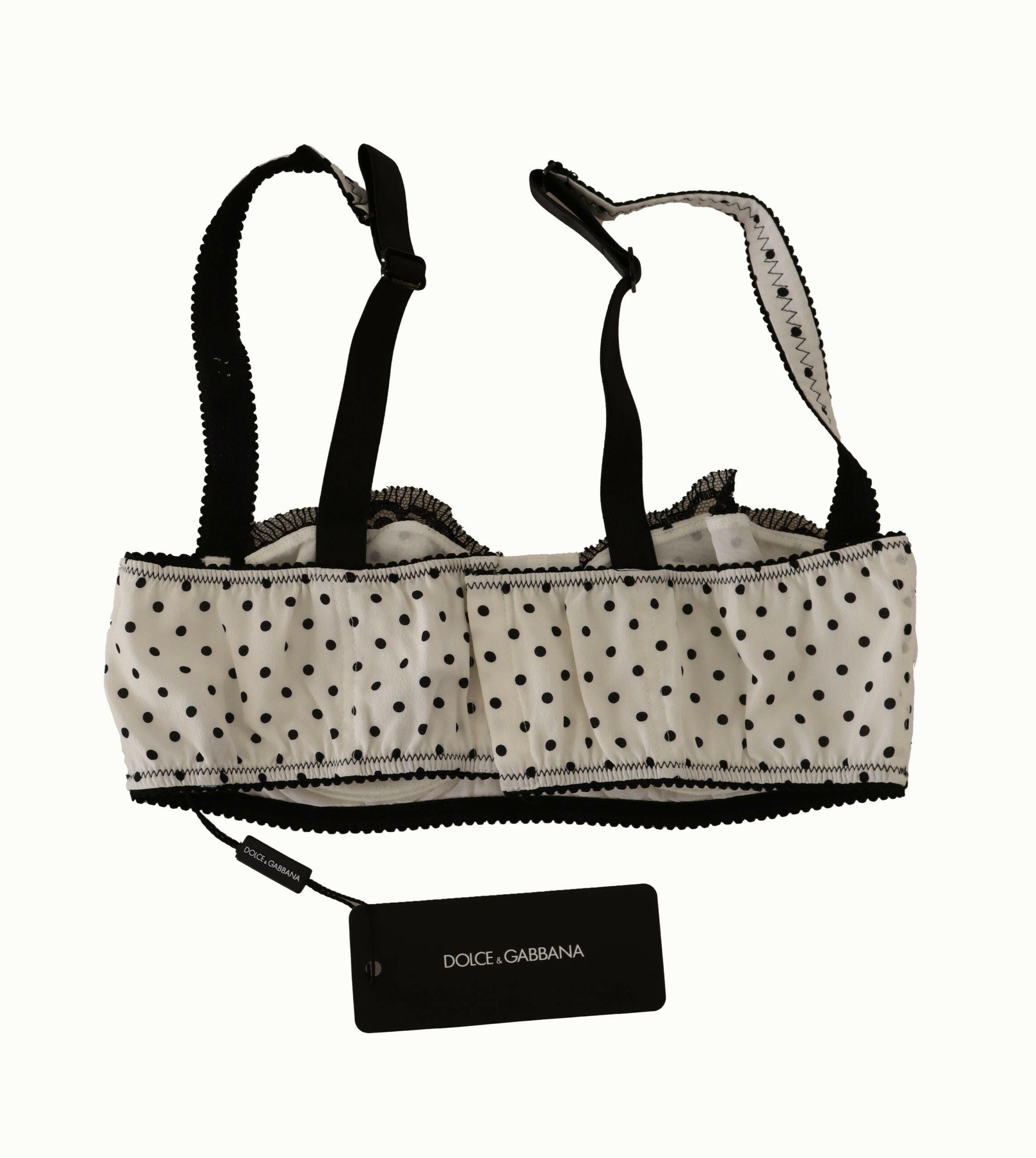 Dolce & Gabbana White Black Polka Dot Satin Lace Balconette Bra -   -  Dolce & Gabbana.