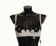 Dolce & Gabbana White Black Polka Dot Satin Lace Balconette Bra -   -  Dolce & Gabbana.
