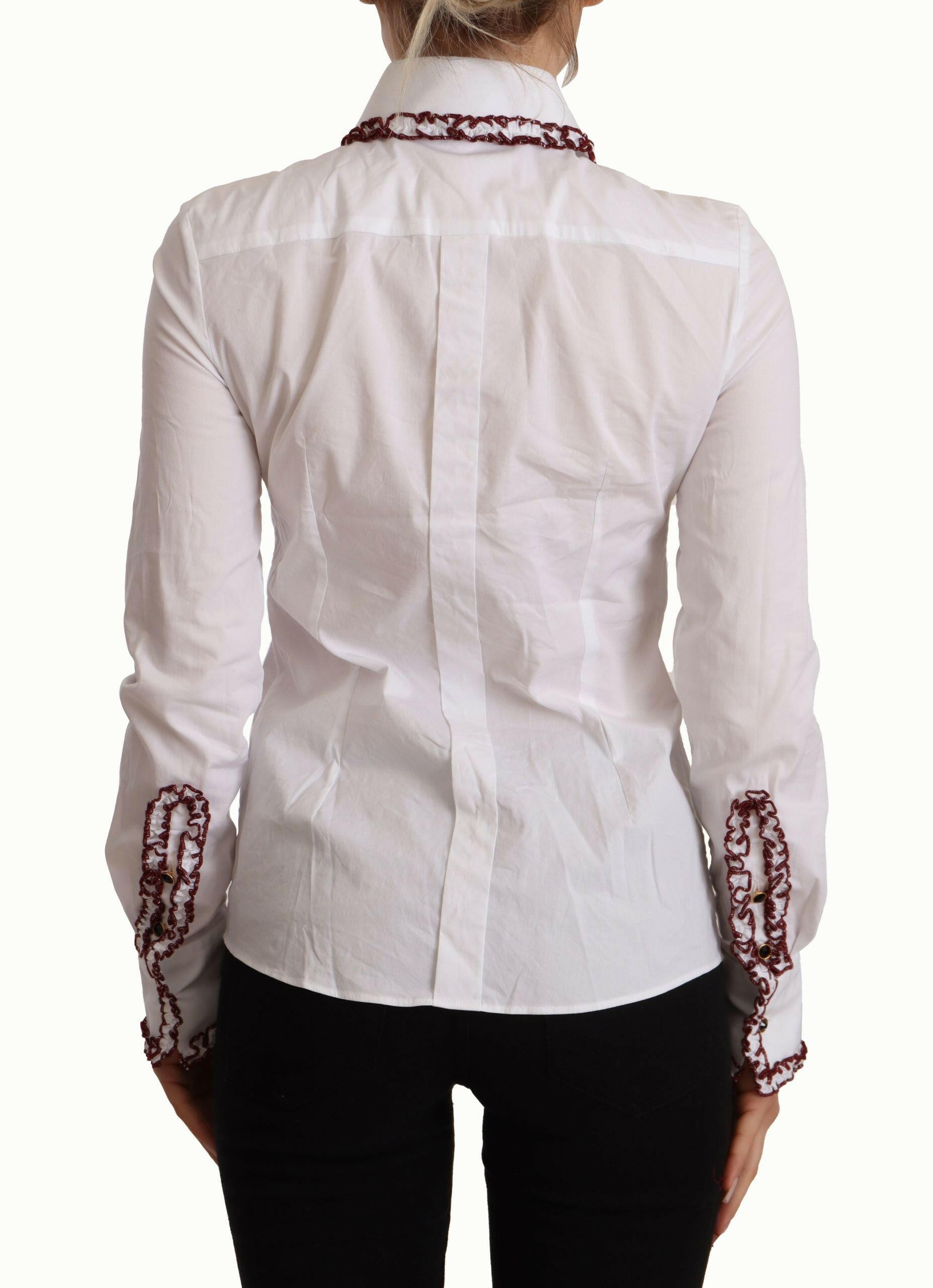 Dolce & Gabbana White Cotton Lace Long Sleeves Ruffle Collar Top Shirt -   -  Dolce & Gabbana.