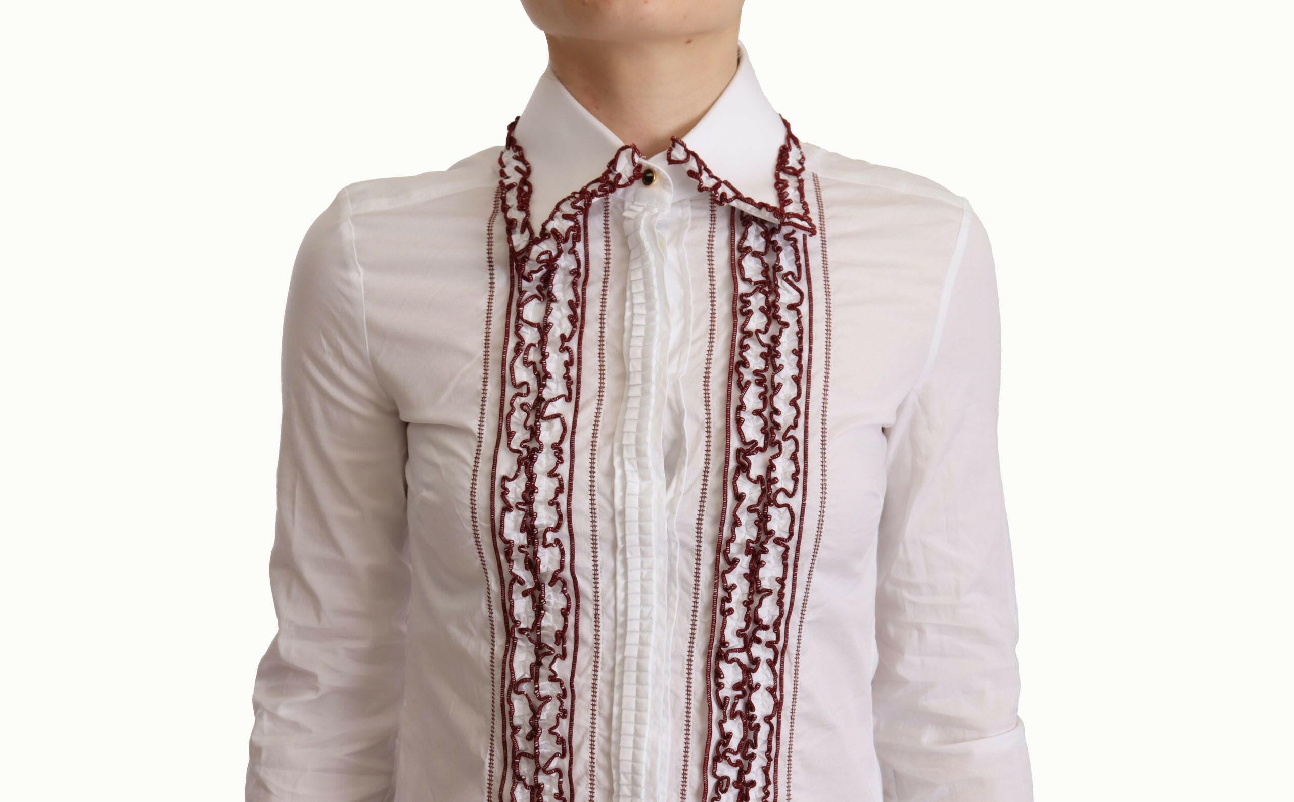 Dolce & Gabbana White Cotton Lace Long Sleeves Ruffle Collar Top Shirt -   -  Dolce & Gabbana.