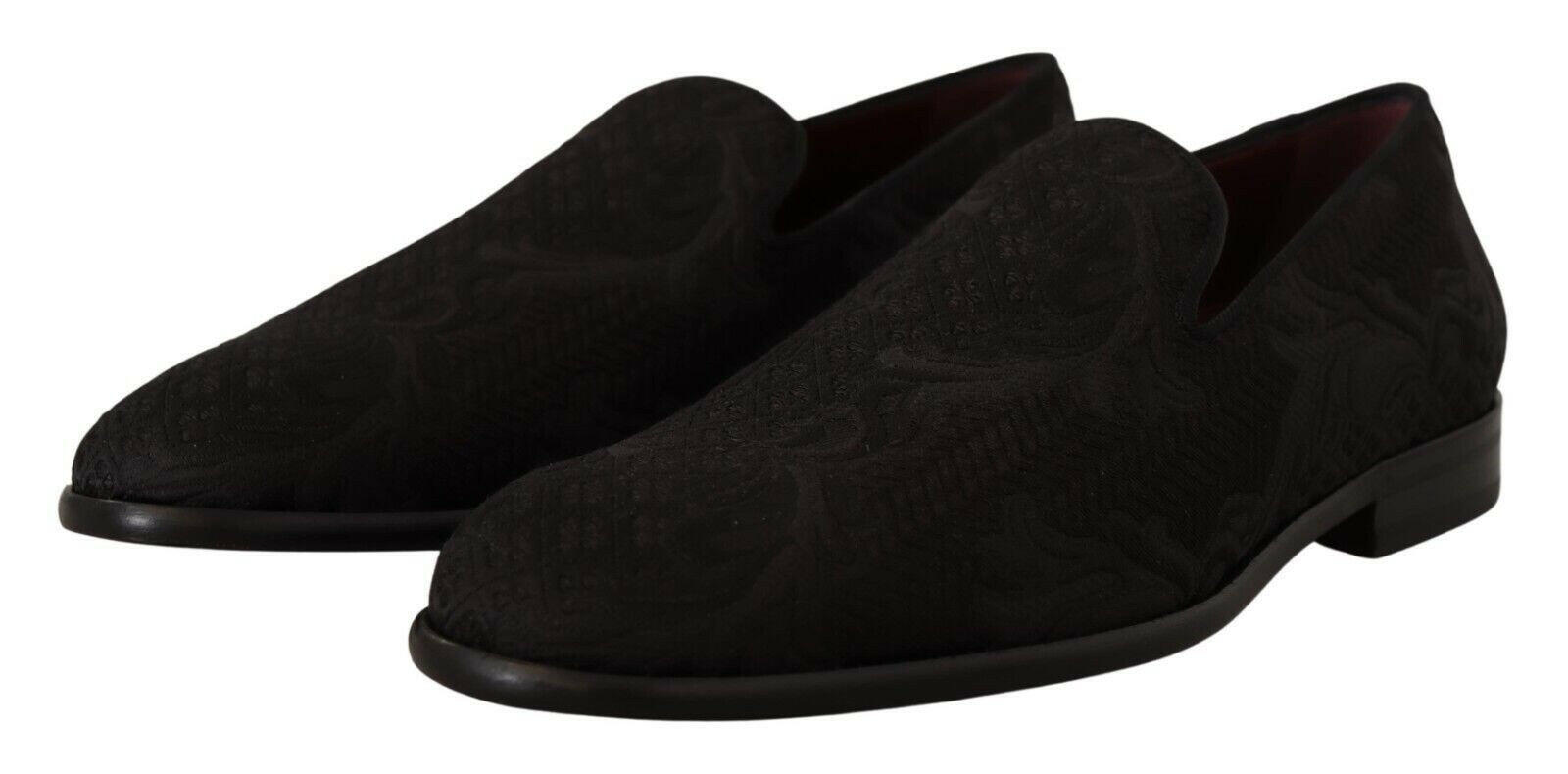 Dolce & Gabbana Black Floral Brocade Slippers Loafers Shoes -   -  Dolce & Gabbana.