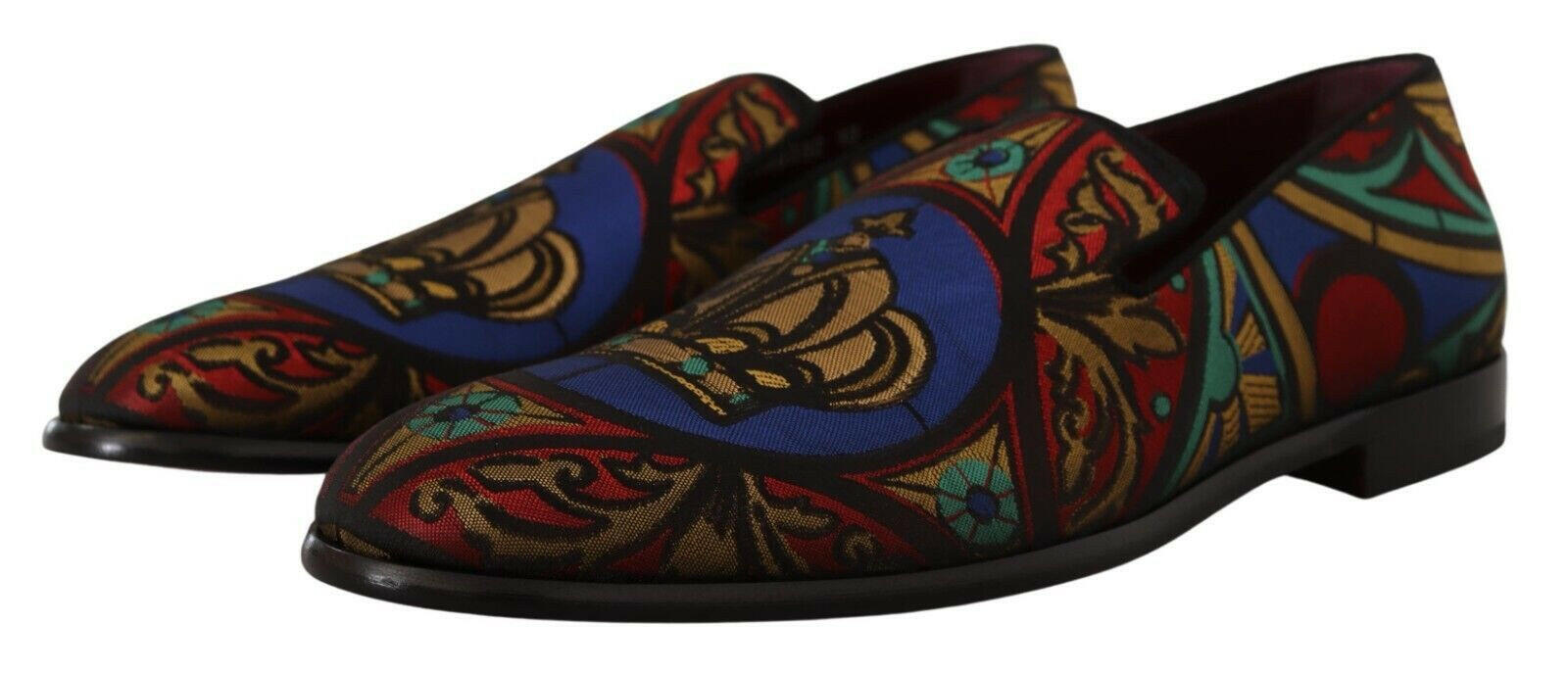 Dolce & Gabbana Multicolor Jacquard Crown Slippers Loafers Shoes -   -  Dolce & Gabbana.