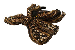 Dolce & Gabbana Gold Crystal Beaded Sequined Silk Bow Headband Diadem -   -  Dolce & Gabbana.