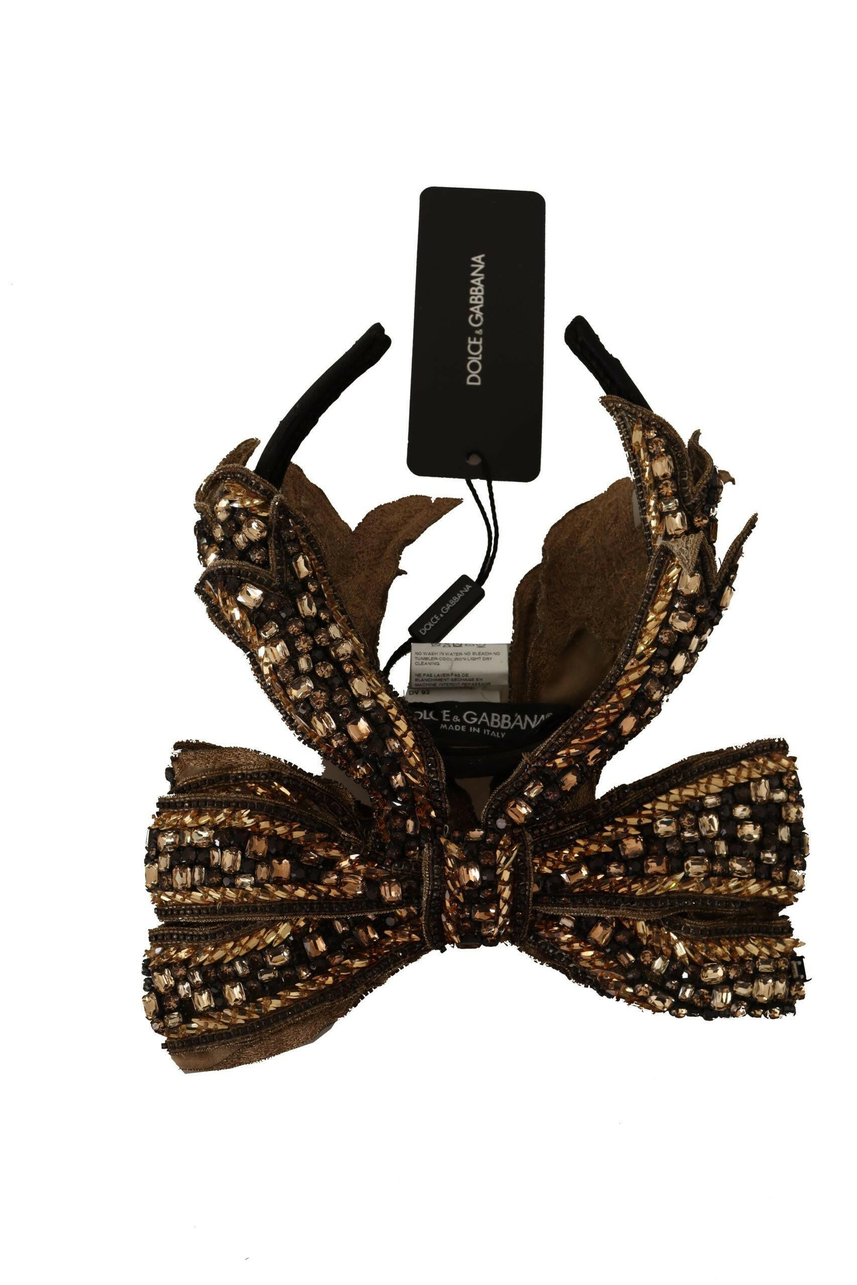 Dolce & Gabbana Gold Crystal Beaded Sequined Silk Bow Headband Diadem -   -  Dolce & Gabbana.