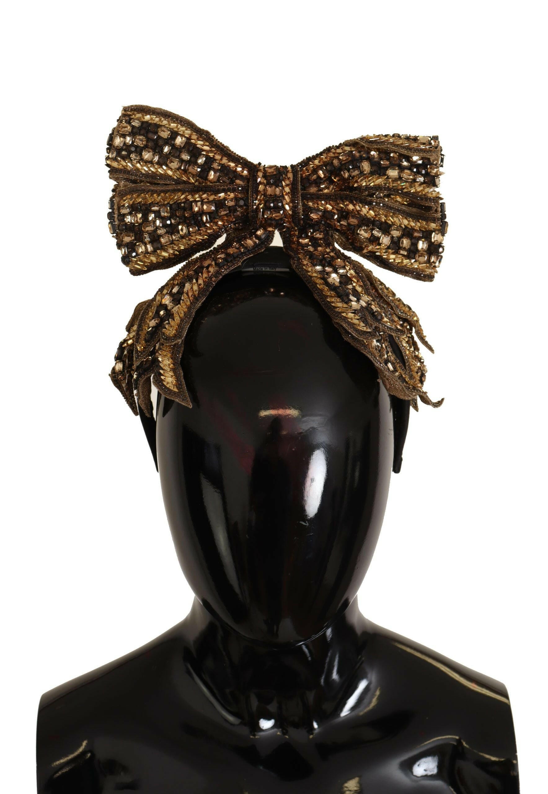 Dolce & Gabbana Gold Crystal Beaded Sequined Silk Bow Headband Diadem -   -  Dolce & Gabbana.