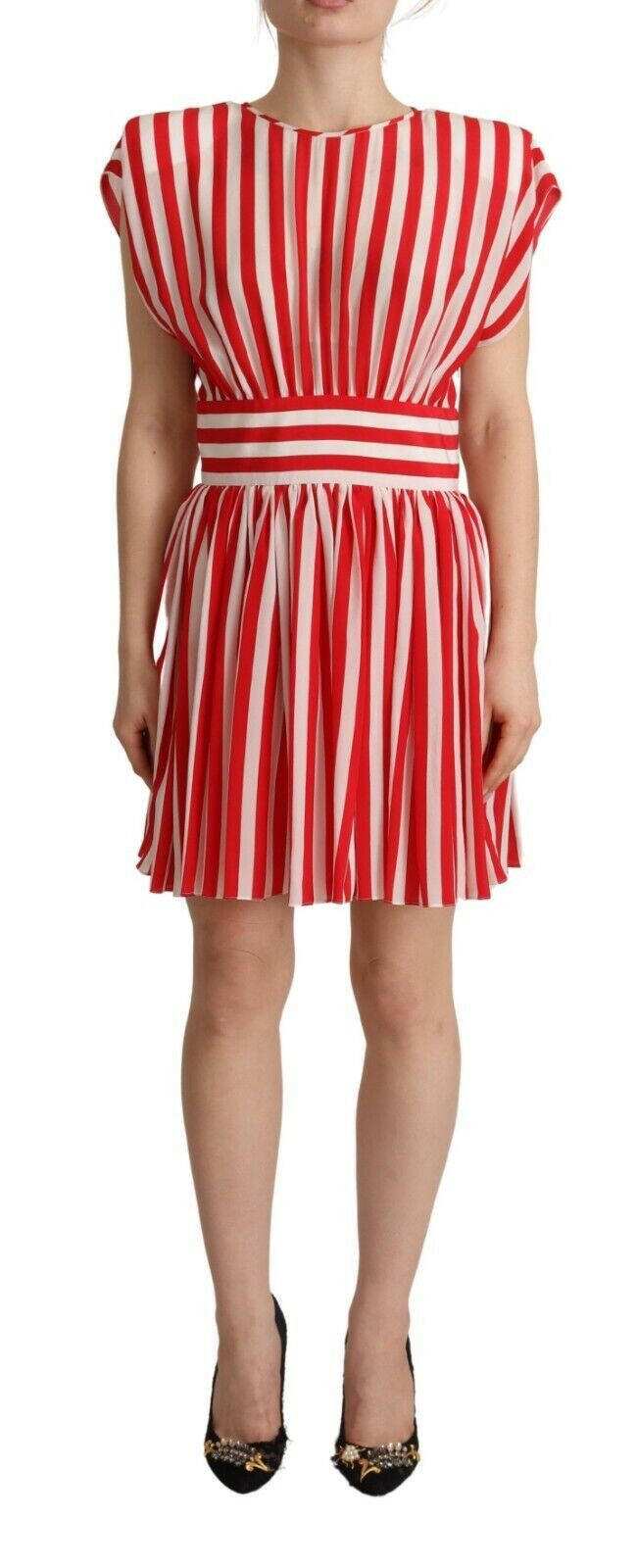 Dolce & Gabbana Red White Stripes Silk Mini A-line Dress -   -  Dolce & Gabbana.