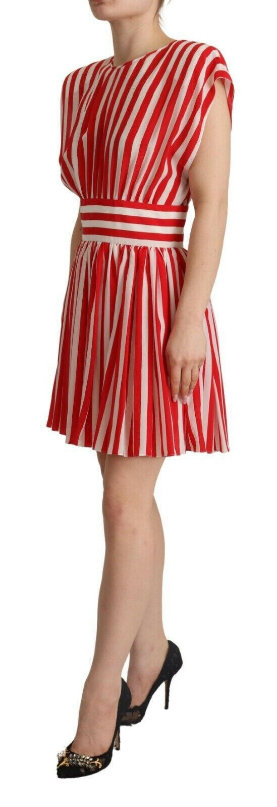 Dolce & Gabbana Red White Stripes Silk Mini A-line Dress -   -  Dolce & Gabbana.