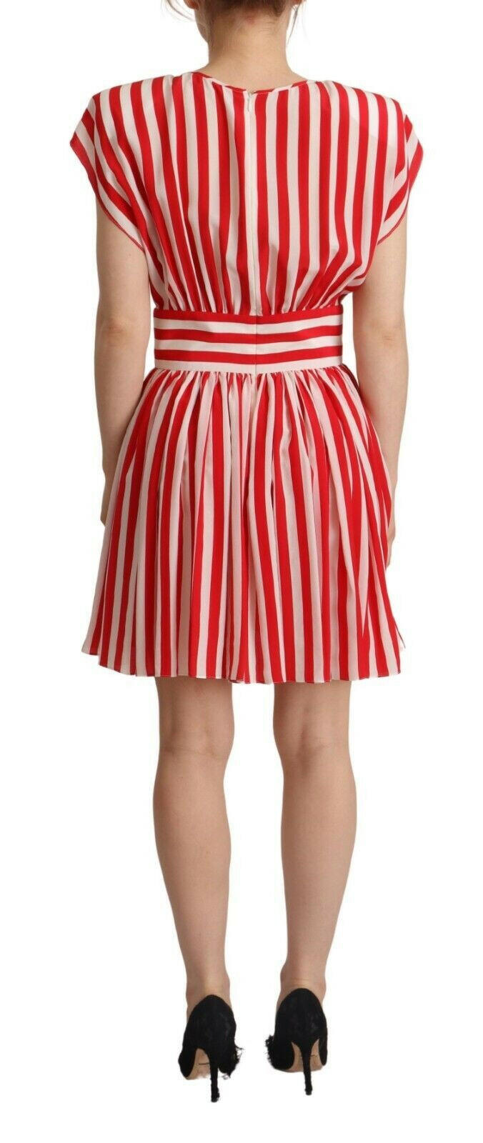 Dolce & Gabbana Red White Stripes Silk Mini A-line Dress -   -  Dolce & Gabbana.