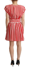 Dolce & Gabbana Red White Stripes Silk Mini A-line Dress -   -  Dolce & Gabbana.