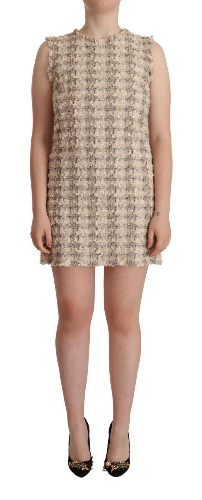 Dolce & Gabbana Beige Checkered Sleeveless Mini Shift Dress -   -  Dolce & Gabbana.