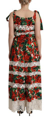 Dolce & Gabbana Multicolor Geranium Print Lace Long Maxi Dress -   -  Dolce & Gabbana.