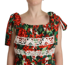 Dolce & Gabbana Multicolor Geranium Print Lace Long Maxi Dress -   -  Dolce & Gabbana.