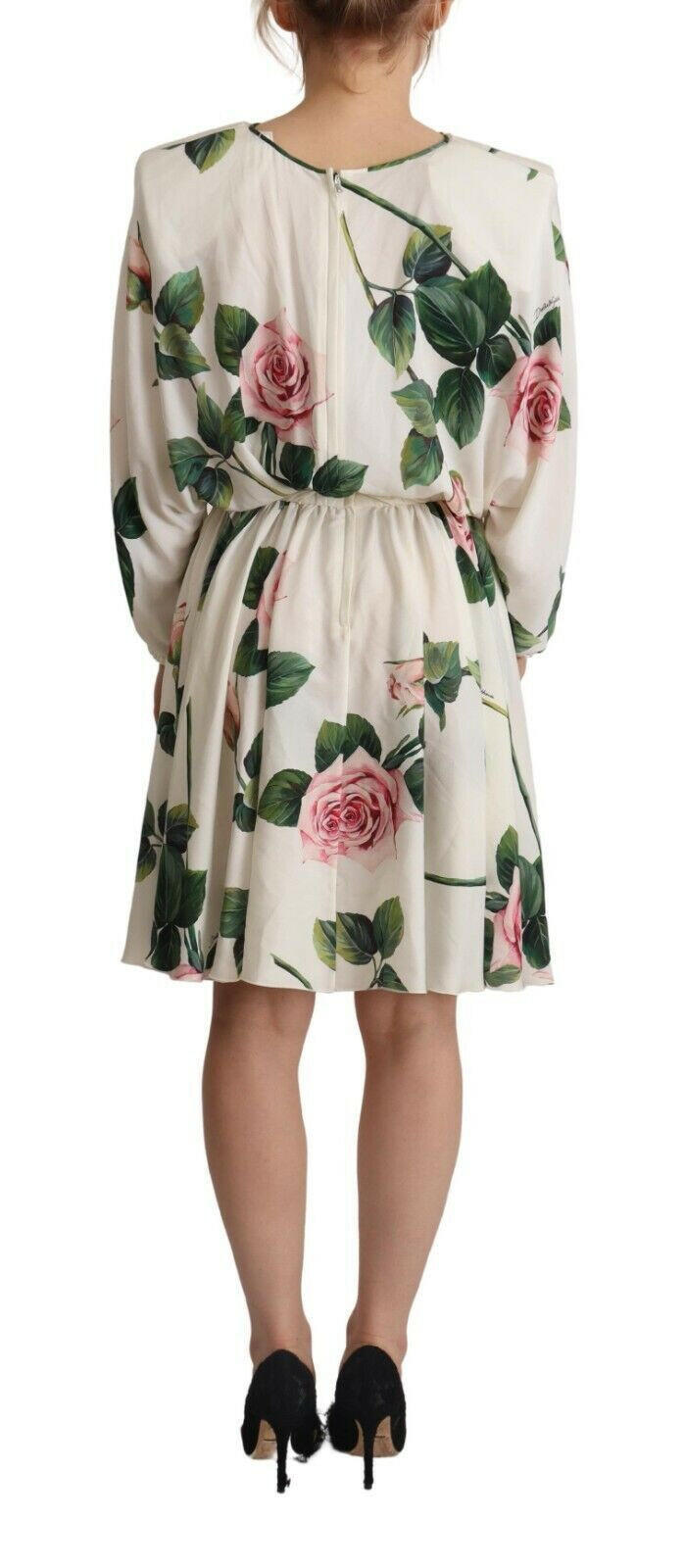 Dolce & Gabbana White Rose Print Long Sleeves A-line Dress -   -  Dolce & Gabbana.