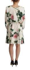 Dolce & Gabbana White Rose Print Long Sleeves A-line Dress -   -  Dolce & Gabbana.