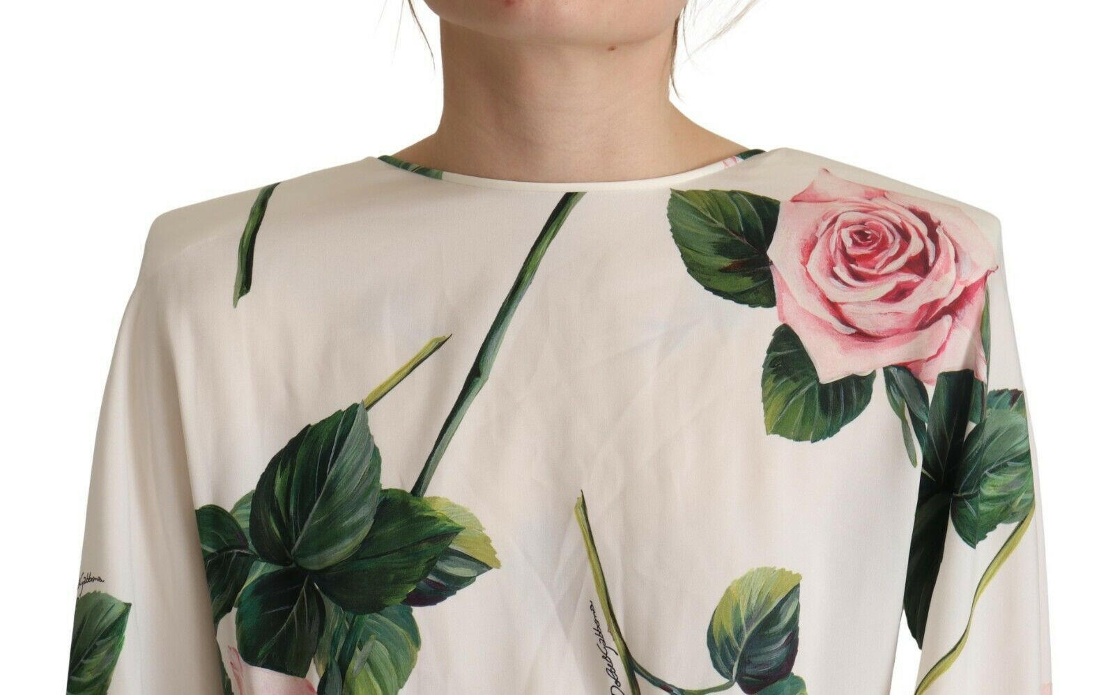 Dolce & Gabbana White Rose Print Long Sleeves A-line Dress -   -  Dolce & Gabbana.