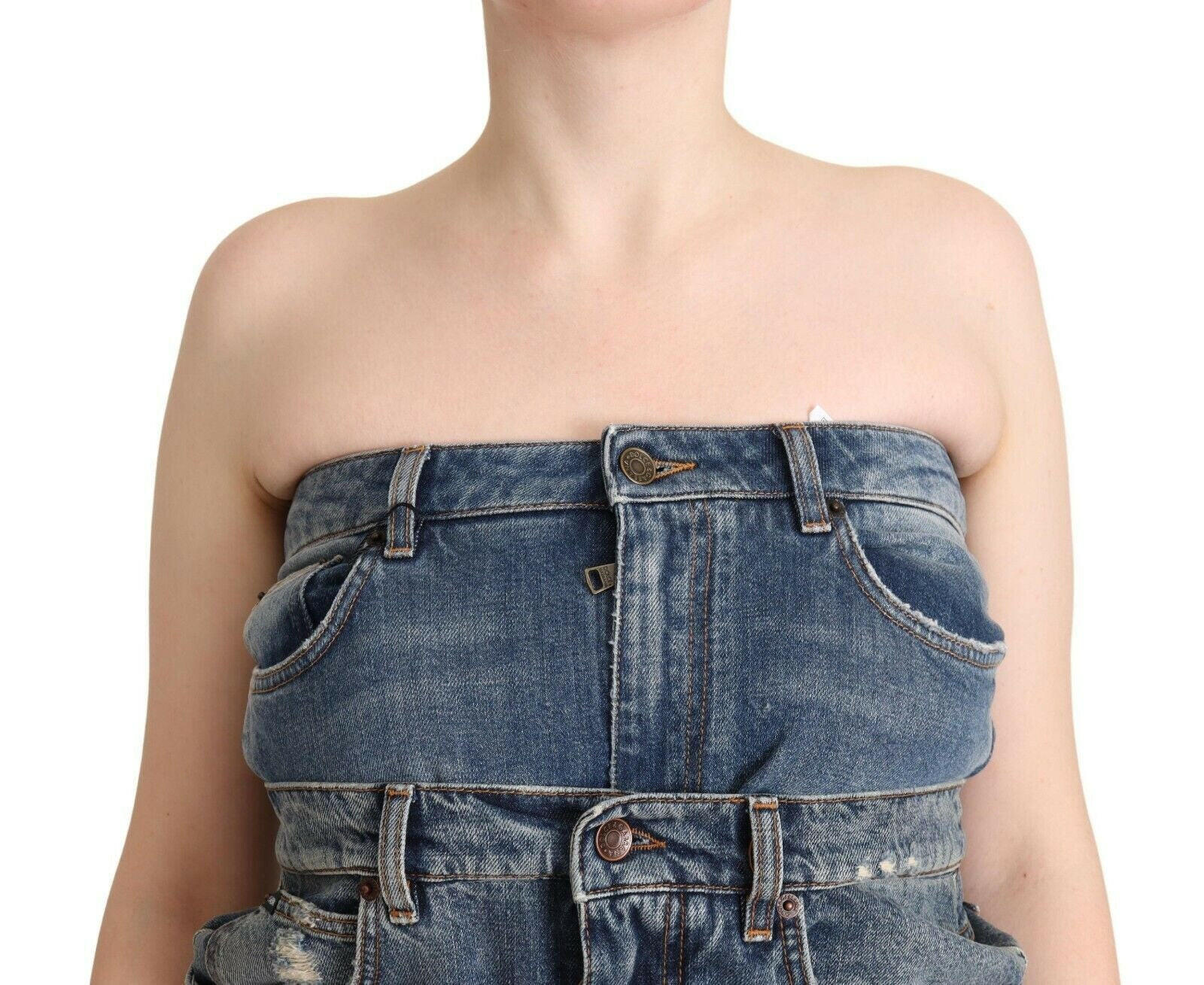 Dolce & Gabbana Dark Blue Cotton Strapless Denim Jumpsuit Dress -   -  Dolce & Gabbana.