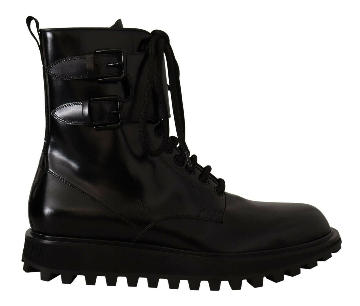 Dolce & Gabbana Black Leather Combat Lace Up Mens Boots Shoes -   -  Dolce & Gabbana.