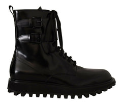 Dolce & Gabbana Black Leather Combat Lace Up Mens Boots Shoes -   -  Dolce & Gabbana.