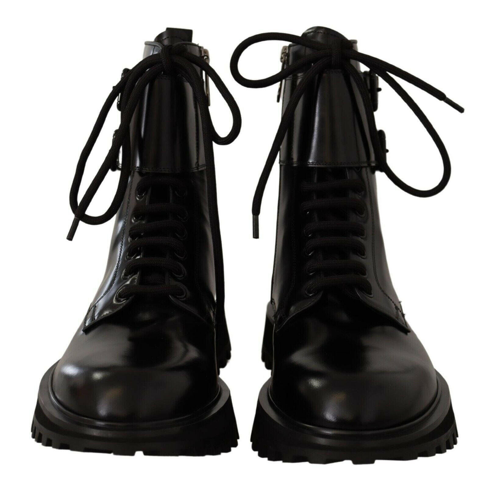 Dolce & Gabbana Black Leather Combat Lace Up Mens Boots Shoes -   -  Dolce & Gabbana.