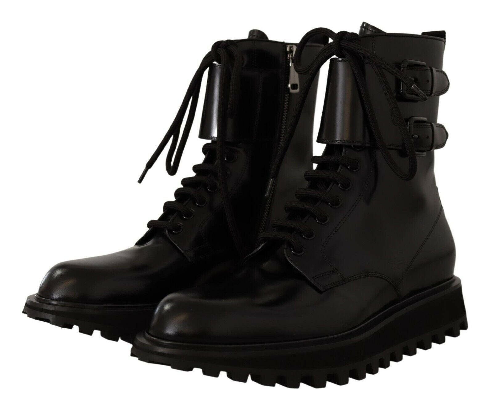 Dolce & Gabbana Black Leather Combat Lace Up Mens Boots Shoes -   -  Dolce & Gabbana.