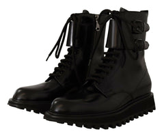 Dolce & Gabbana Black Leather Combat Lace Up Mens Boots Shoes -   -  Dolce & Gabbana.
