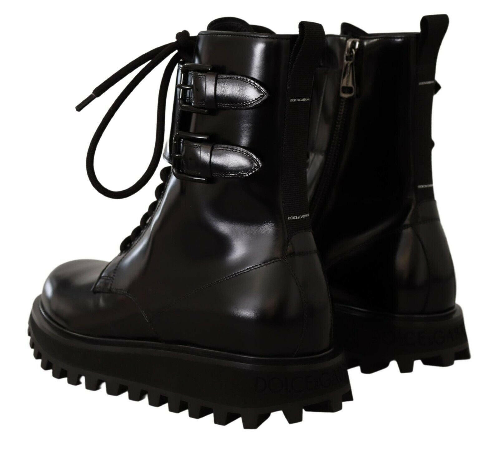 Dolce & Gabbana Black Leather Combat Lace Up Mens Boots Shoes -   -  Dolce & Gabbana.