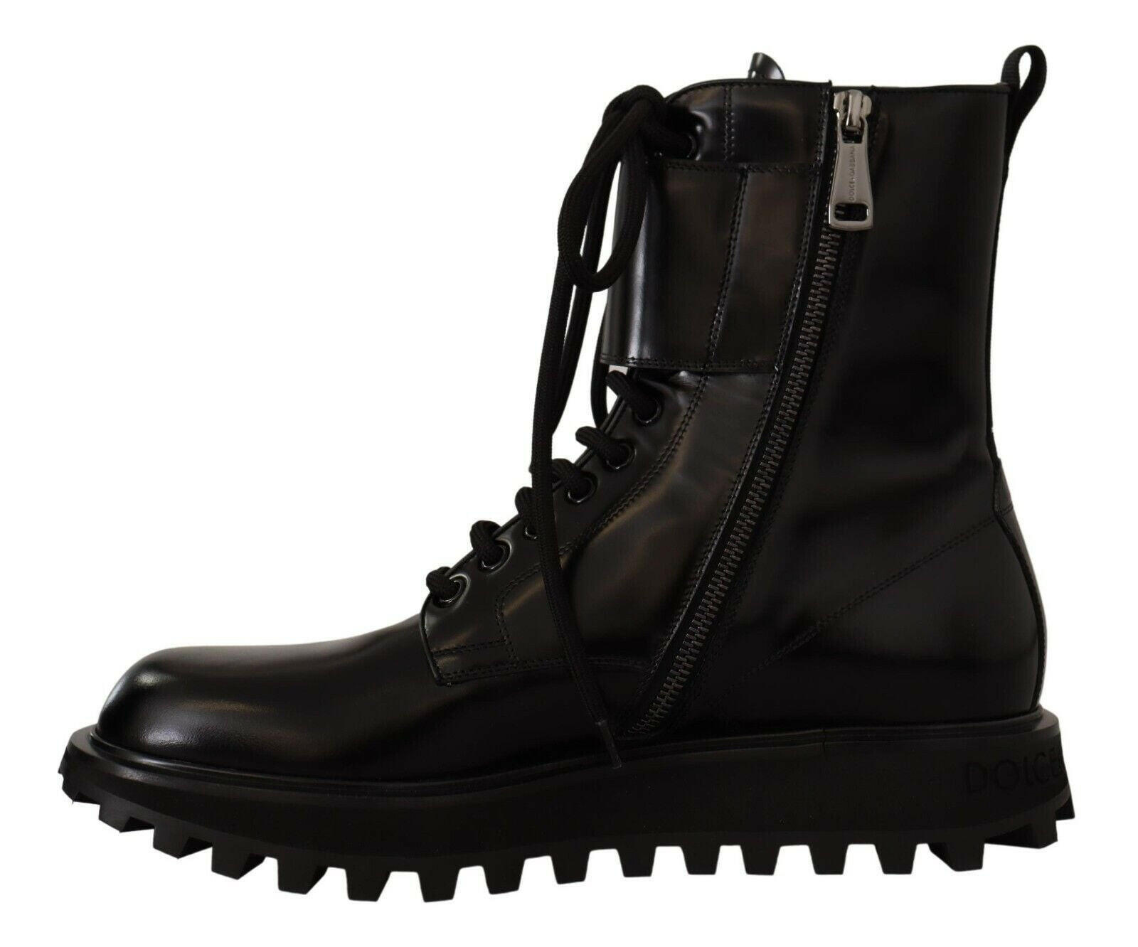Dolce & Gabbana Black Leather Combat Lace Up Mens Boots Shoes -   -  Dolce & Gabbana.