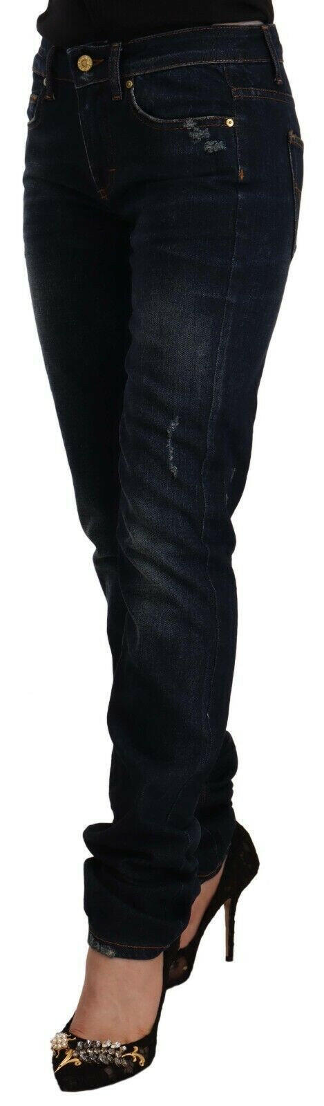 GF Ferre Dark Blue Washed Mid Waist Cotton Denim Skinny Jeans -   -  GF Ferre.