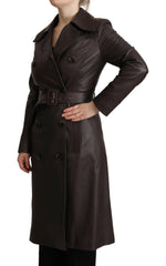 Dolce & Gabbana Dark Brown Leather Long Sleeves Belted Jacket -   -  Dolce & Gabbana.