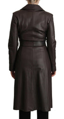 Dolce & Gabbana Dark Brown Leather Long Sleeves Belted Jacket -   -  Dolce & Gabbana.