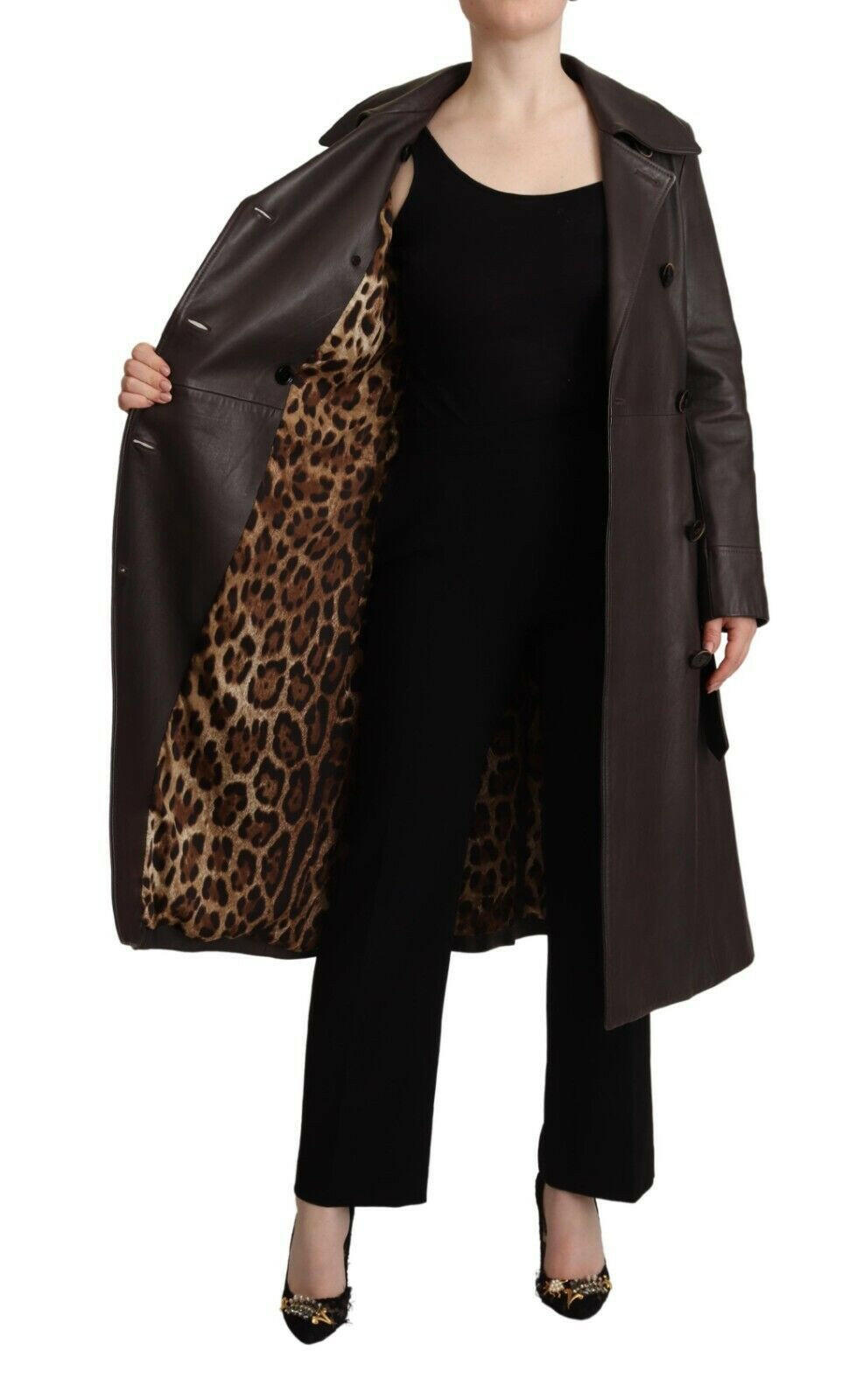 Dolce & Gabbana Dark Brown Leather Long Sleeves Belted Jacket -   -  Dolce & Gabbana.