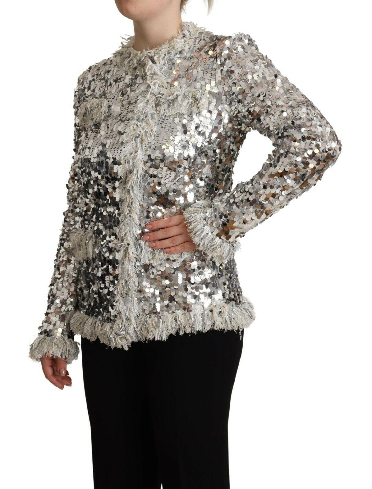 Dolce & Gabbana Silver Sequined Shearling Long Sleeves Jacket -   -  Dolce & Gabbana.