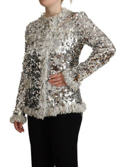 Dolce & Gabbana Silver Sequined Shearling Long Sleeves Jacket -   -  Dolce & Gabbana.