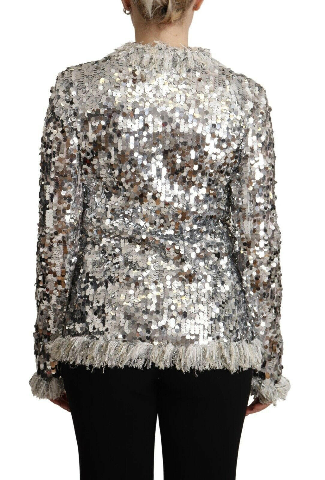 Dolce & Gabbana Silver Sequined Shearling Long Sleeves Jacket -   -  Dolce & Gabbana.